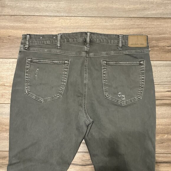 American Eagle AE Athletic Skinny Denim Jeans SZ 40x30 Olive Green Distressed - Picture 8 of 12